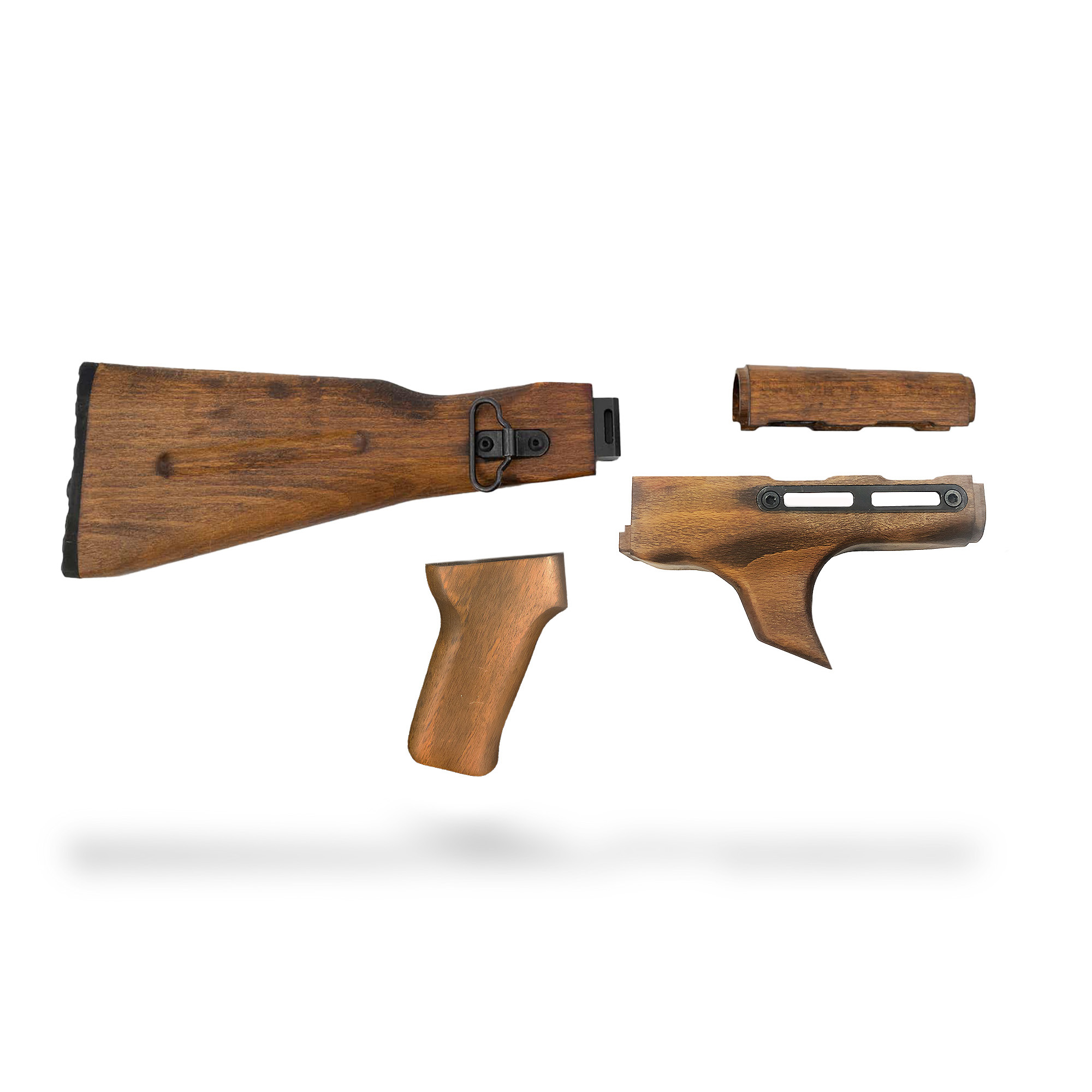 Traditional Side-Folding Wood Stock Set (Sharkfin) - Rustic Brown